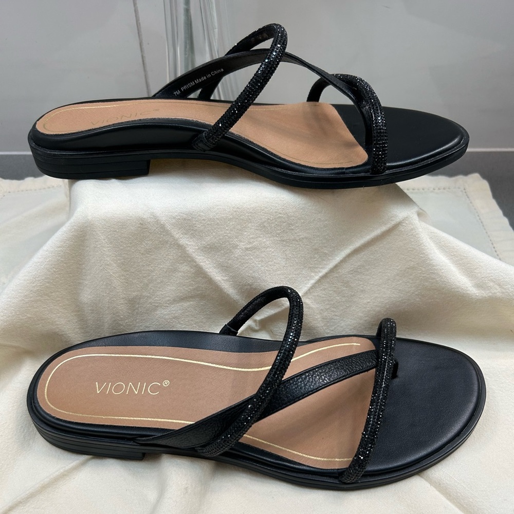 Vionic PRISM black sparkly leather sandals Sz 7 - Picture 3 of 9